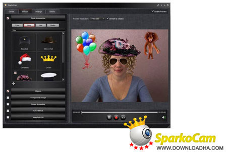 SparkoCam وبکم مجازی و افکت گذاری روی چت ویدیویی SparkoCam 1.3.3